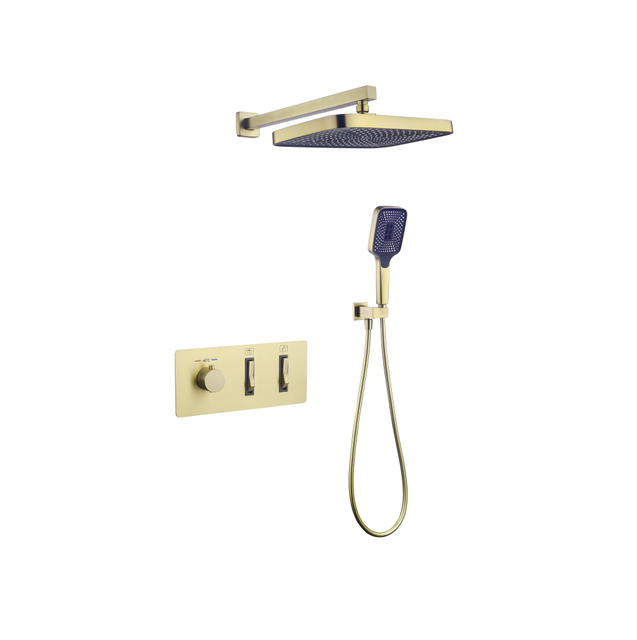 Sistema de ducha tipo lluvia de lujo con juego de grifo termost&aacute;tico de pared