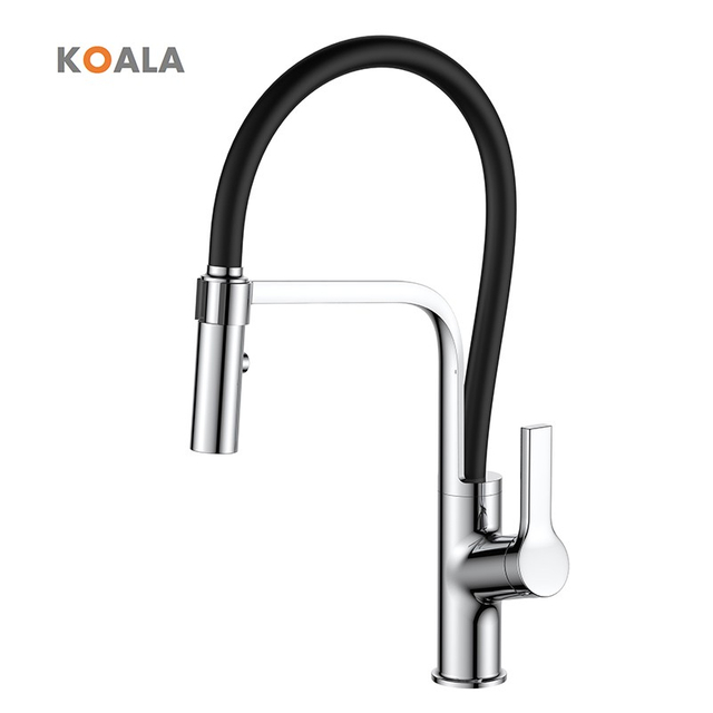 Grifo de cocina moderno de lat&oacute;n de un solo orificio, grifo de lavabo abatible fr&iacute;o y caliente con rociador ajustable chapado en plata